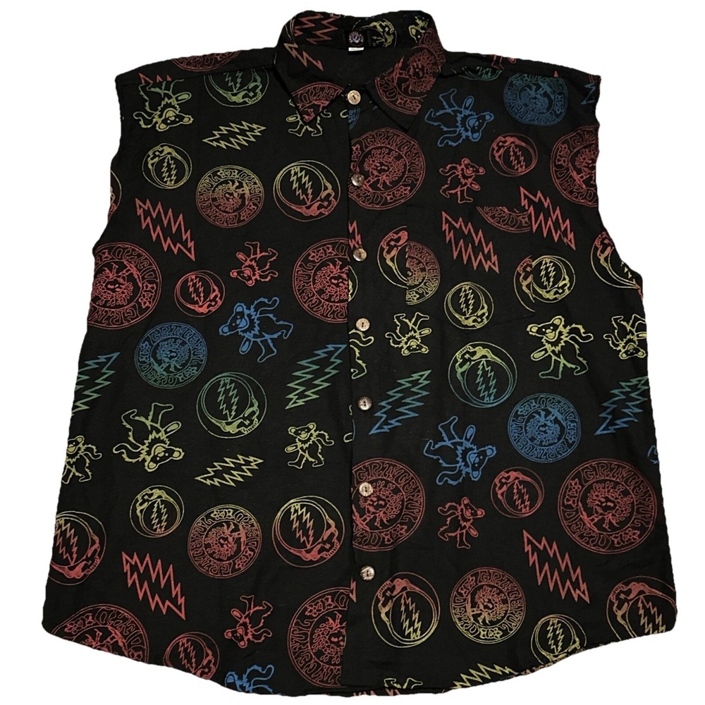 Grateful Dead Button Down Collared Cut Off Shirt Multicolored XXL